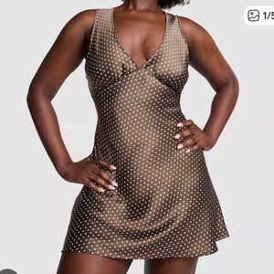 Pink and Frankie’s bikinis brown Polka Dot Satin Slip Dress